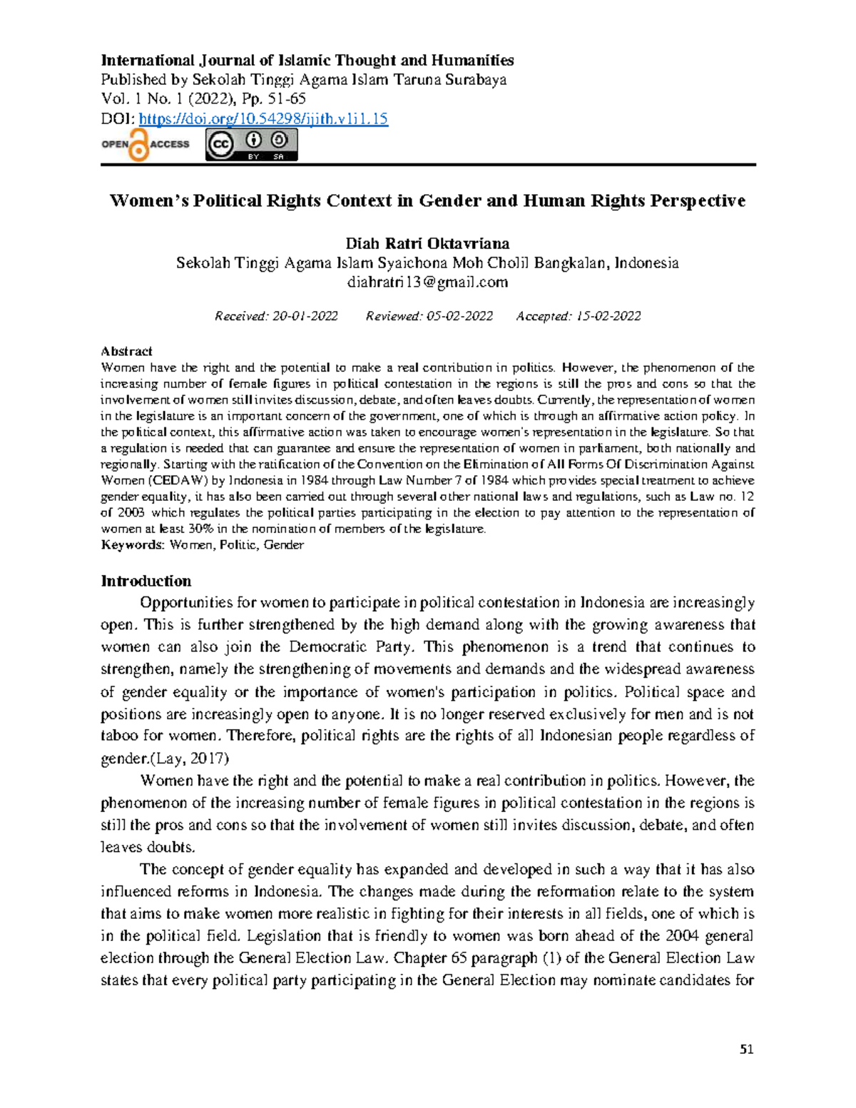 Political Rights of Women: Gender Perspectives in Indonesia (IJIHTH ...