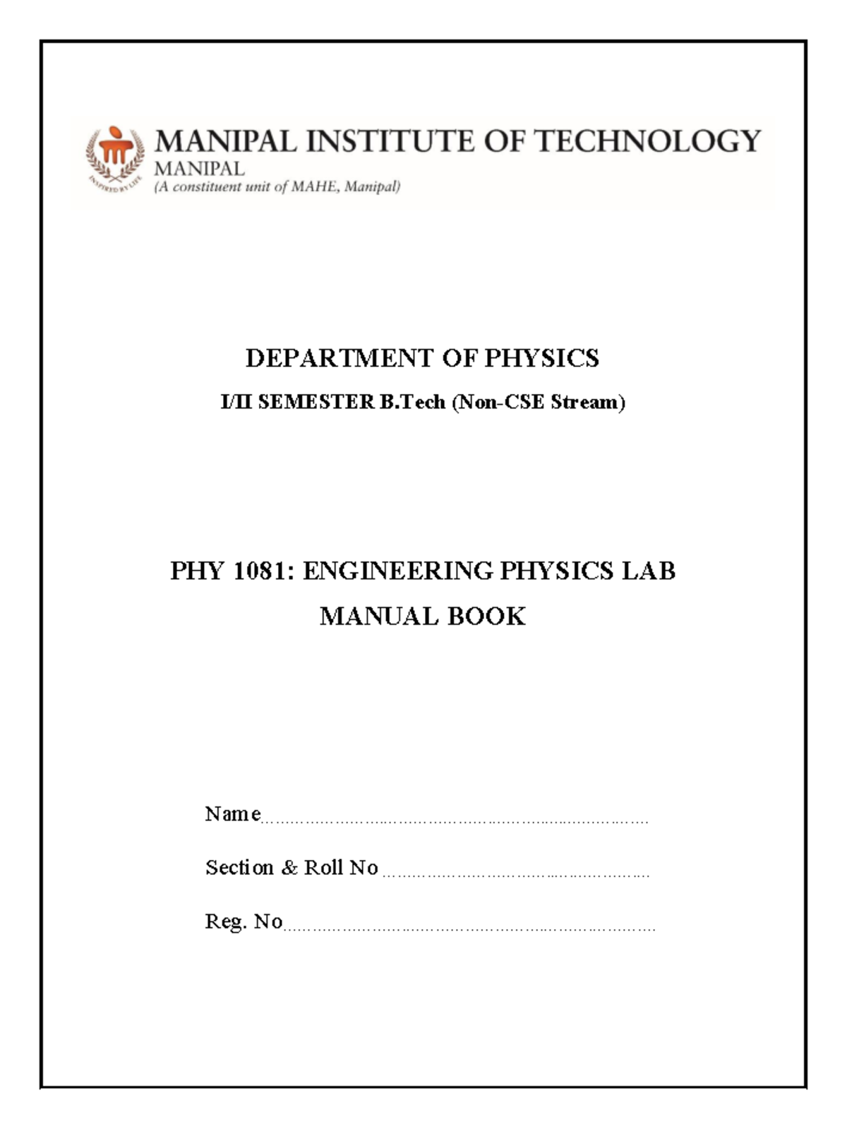 Engineering Physics Lab Manual (PHY 1081) - July 2025 - Studocu