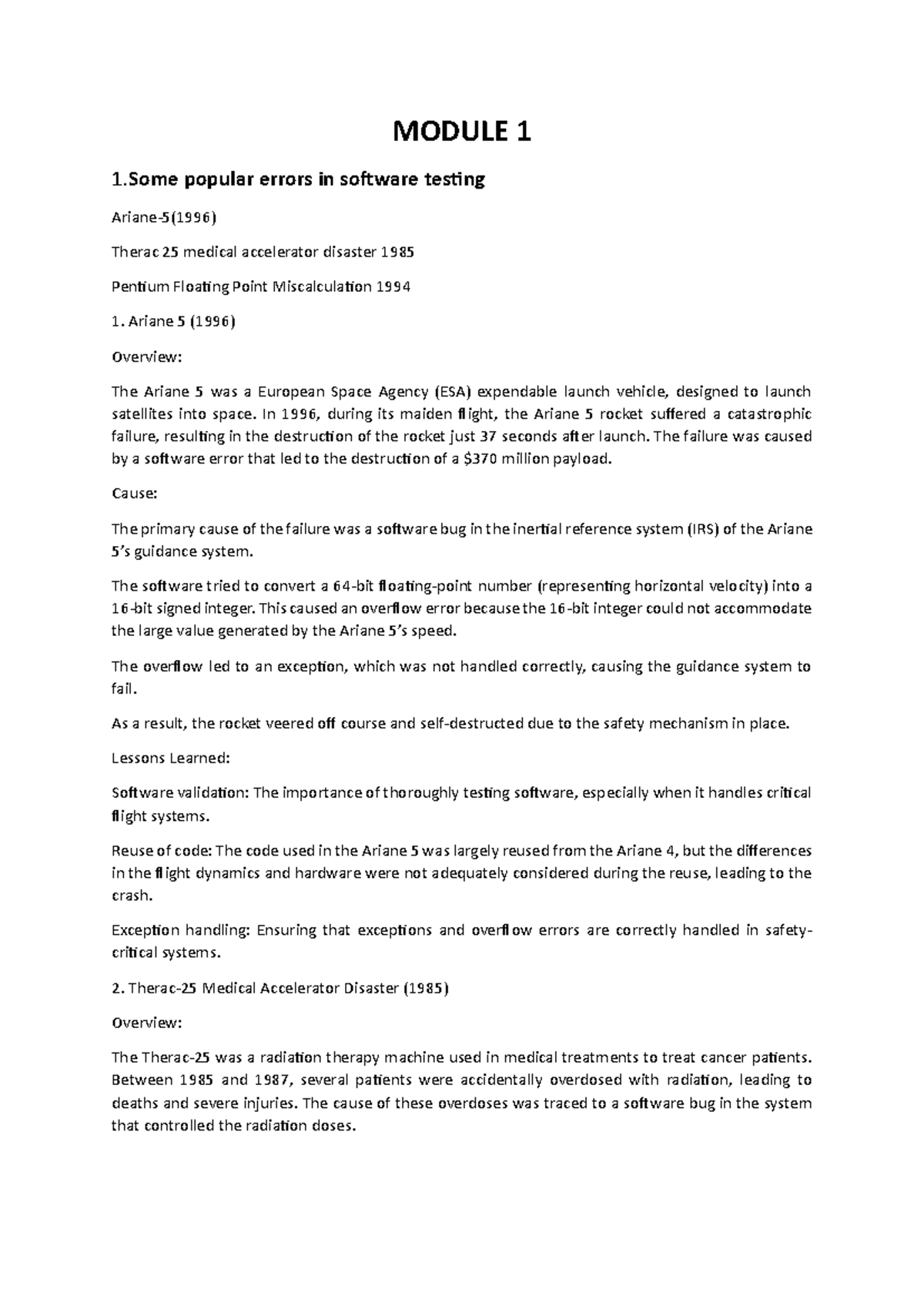 MODULE 1: Key Software Testing Errors and Lessons Learned - Studocu