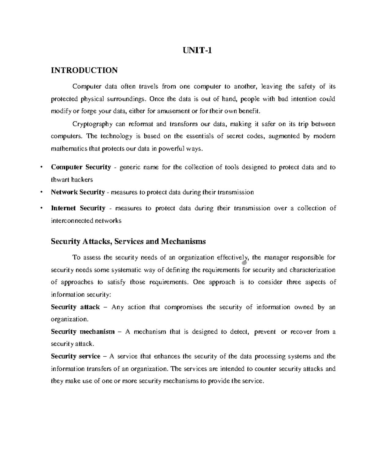 CNS-Unit-1: Introduction to Cryptography and Computer Security Concepts ...
