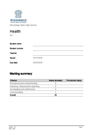 Health IA1 final - 24/25 assignment for QCAA IA1 - HEalth ia 1 Unit 3 ...