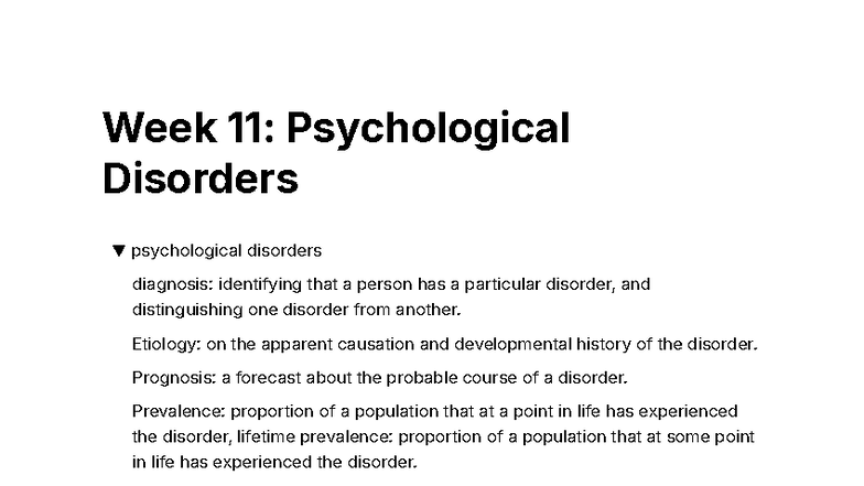 PSY 101: Week 11 - Overview of Psychological Disorders - Studocu