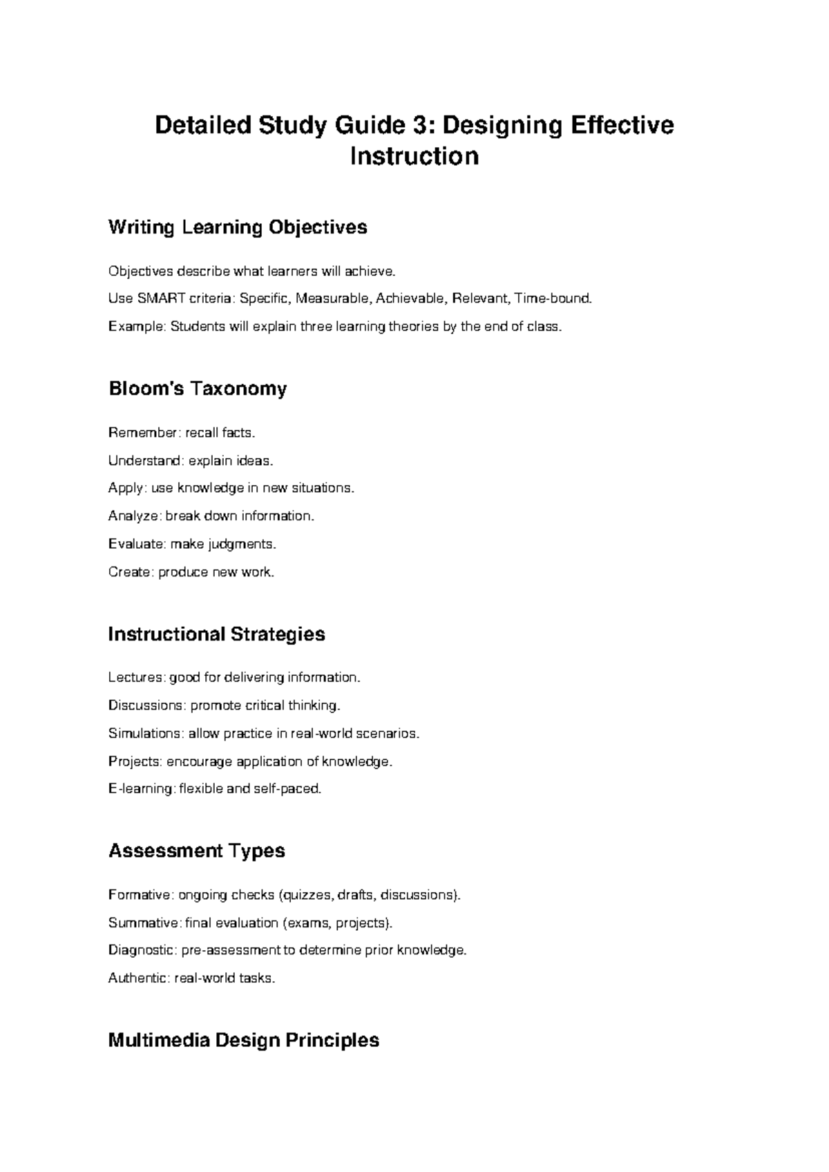Study Guide 3: Designing Effective Instruction & Learning Objectives ...