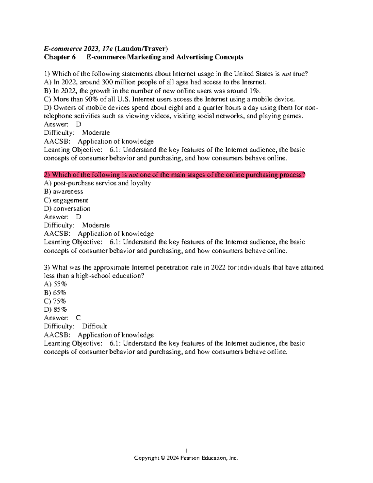 Test Bank Chapter 6 - E-commerce Marketing & Advertising Concepts - Studocu