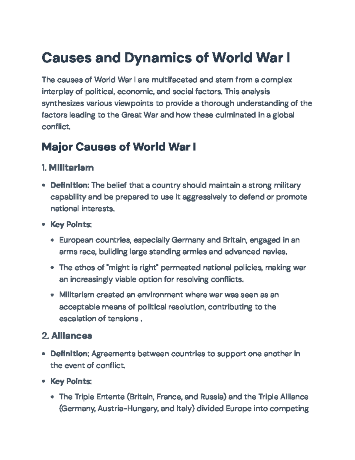Analysis of the Causes and Dynamics of World War I - Causes and ...