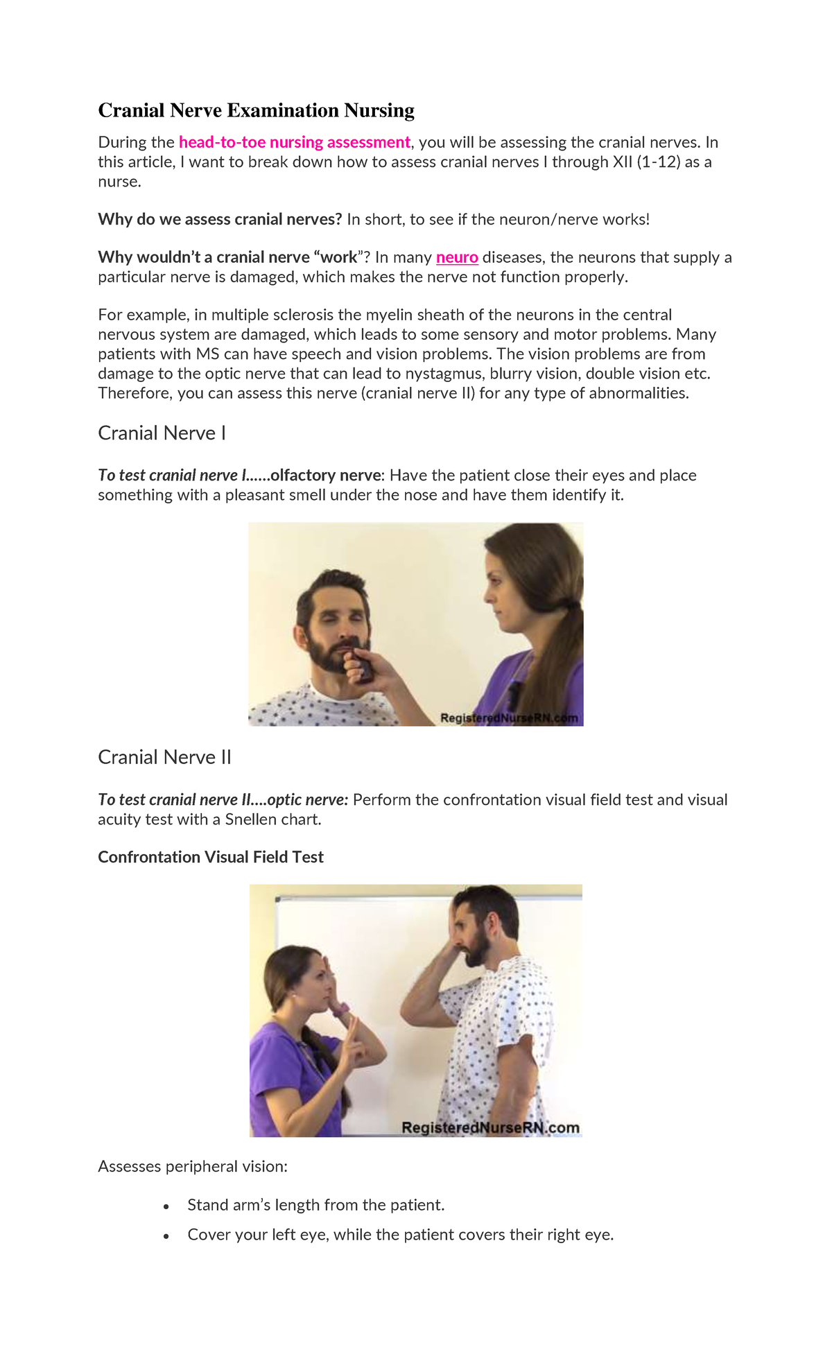 Cranial Nerve Assessment and Head-to-Toe Evaluation - Nursing Guide ...