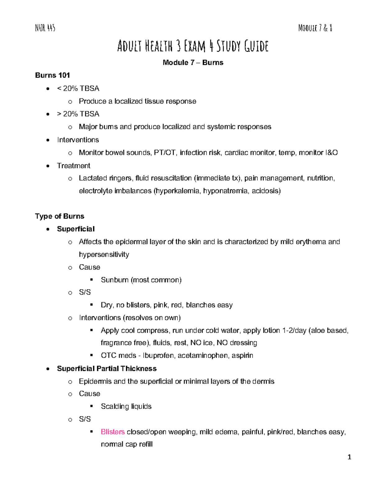 NUR 445 Adult Health 3 Exam 4 Study Guide: Focus on Burns & Trauma ...