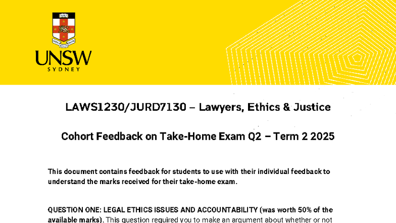 LEJ T2 Take Home Exam Cohort Feedback on Exam Q2 2025 - Studocu