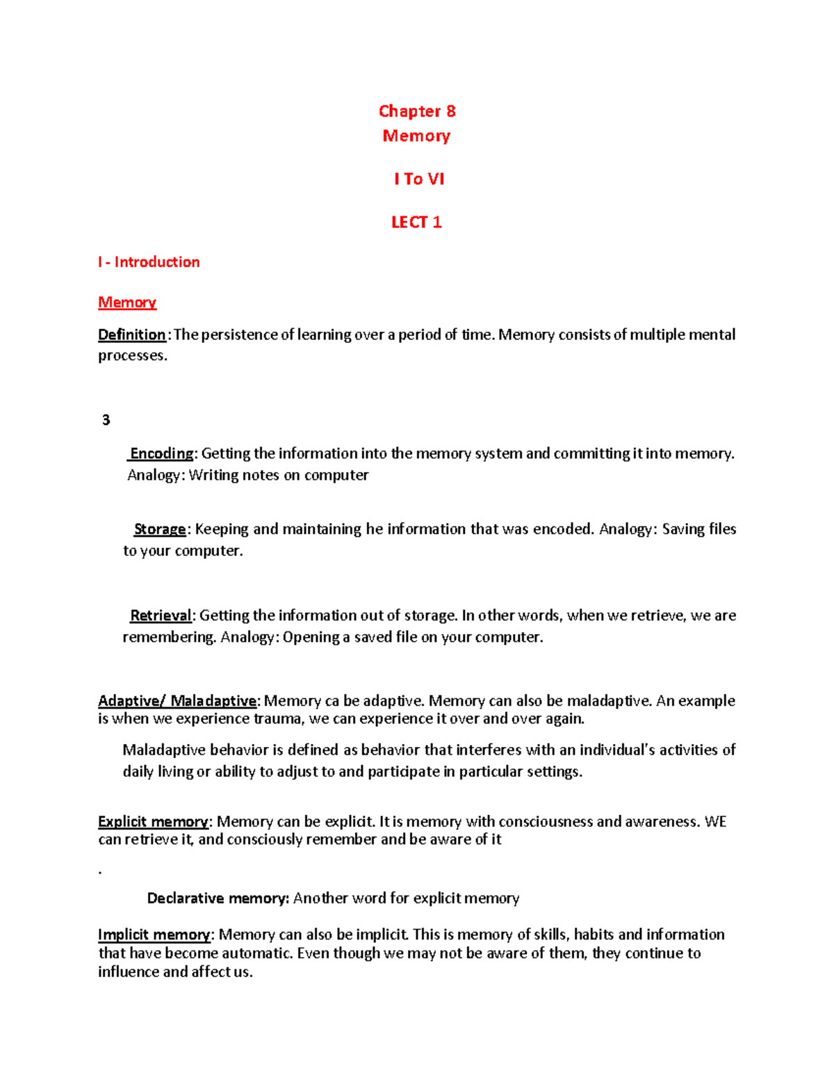 PSY1101-BPs Chapter 8 Lecture 1: Understanding Memory Processes - Studocu