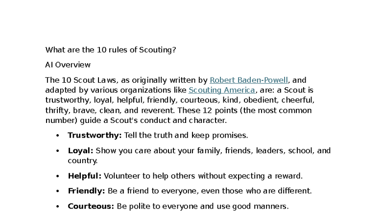 10 Scout Laws Overview: Trust, Loyalty, and Kindness - Studocu