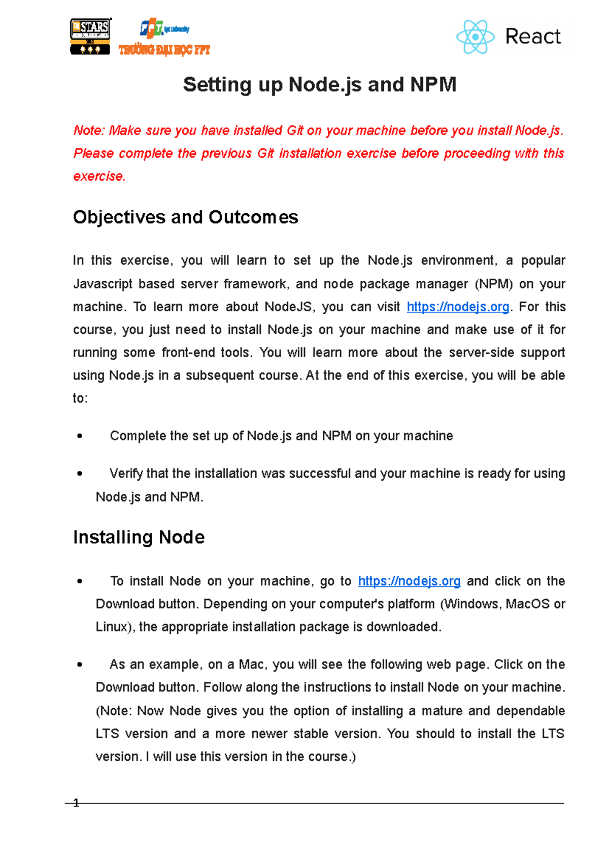 Exercise 4 Setting up Node.js and NPM - Setting up Node and NPM Note ...