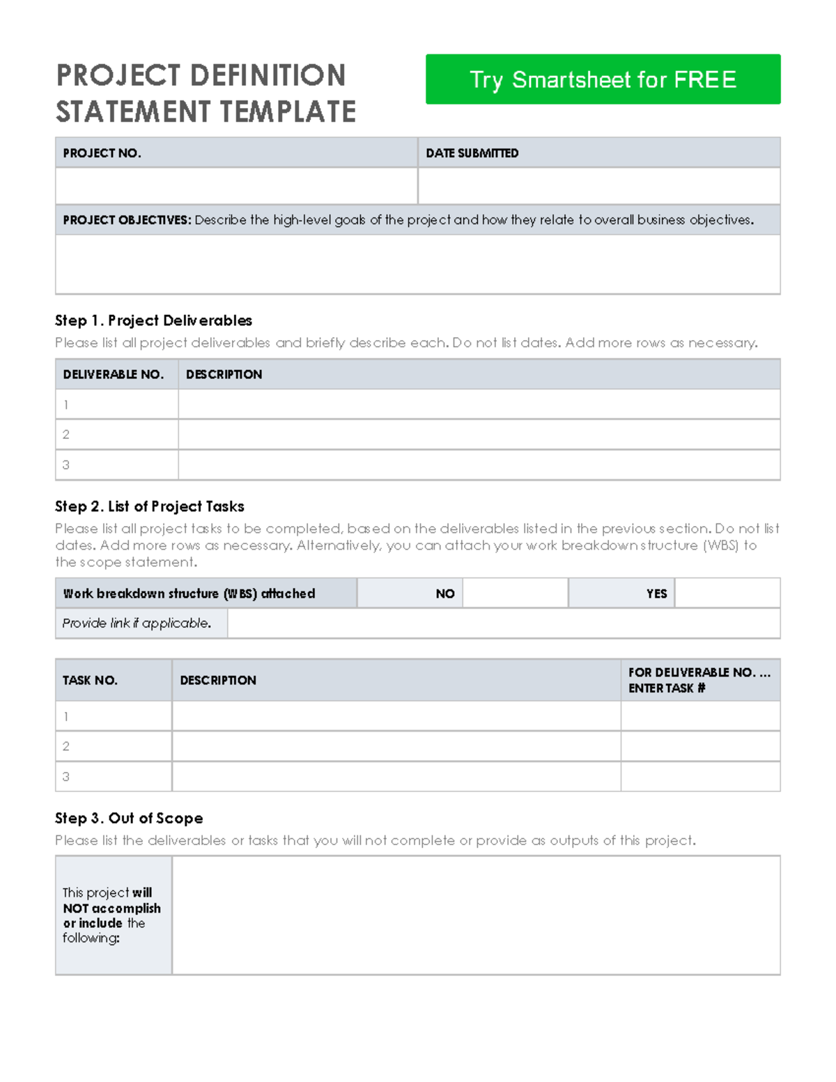L2 Project Definition Template: Deliverables, Tasks, and Constraints ...