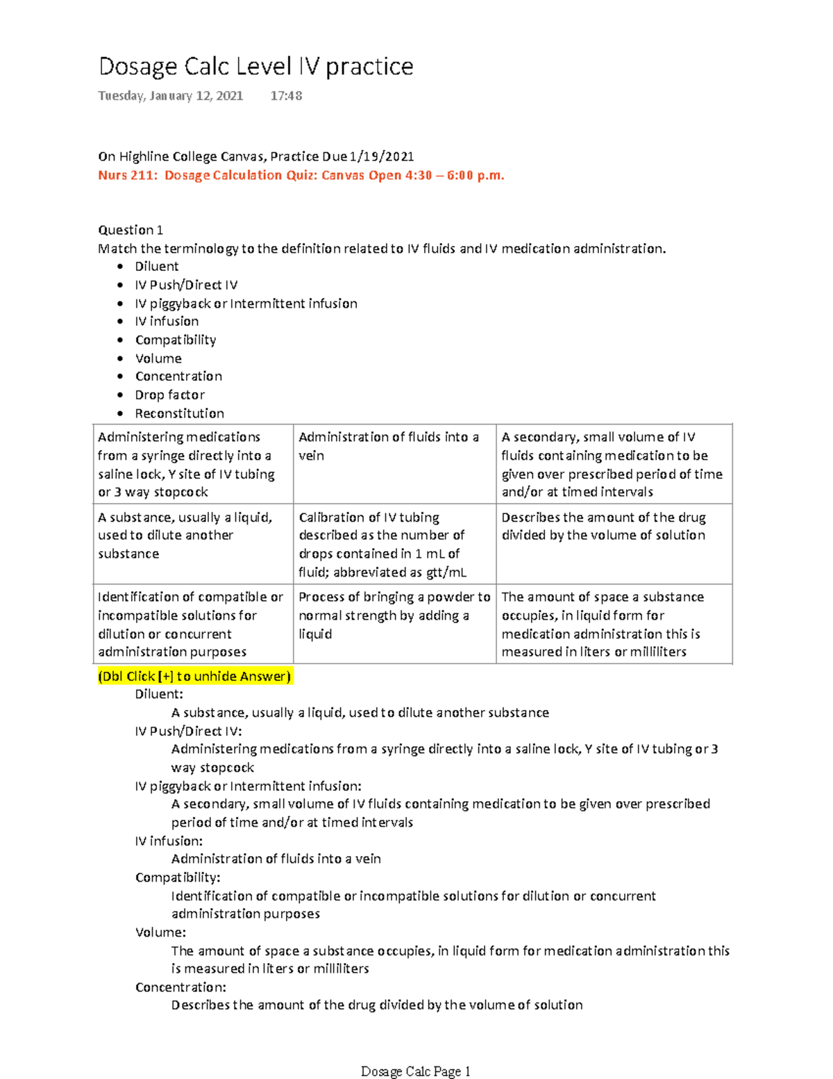 NURS 211: Dosage Calculation Level IV Practice Questions - Studocu