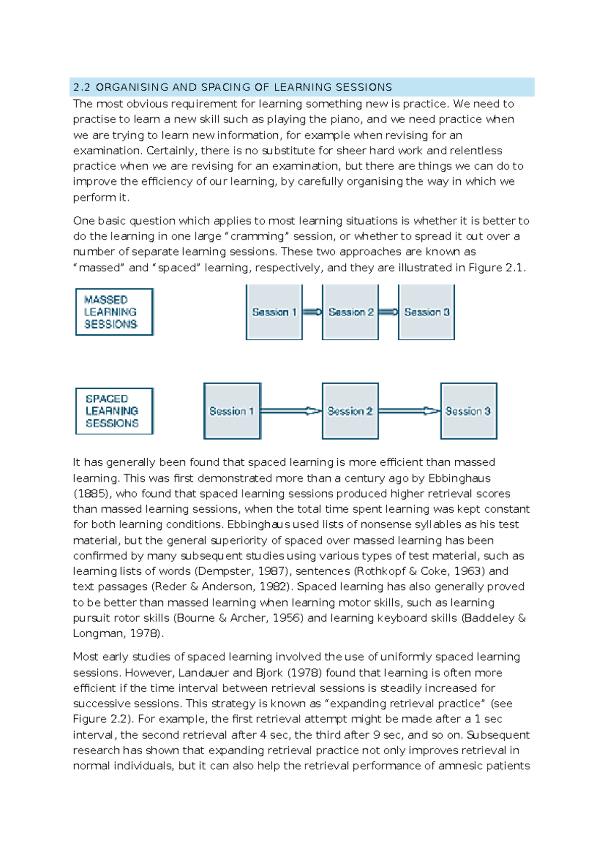 Understanding the Effectiveness of Spaced vs. Massed Learning Sessions ...