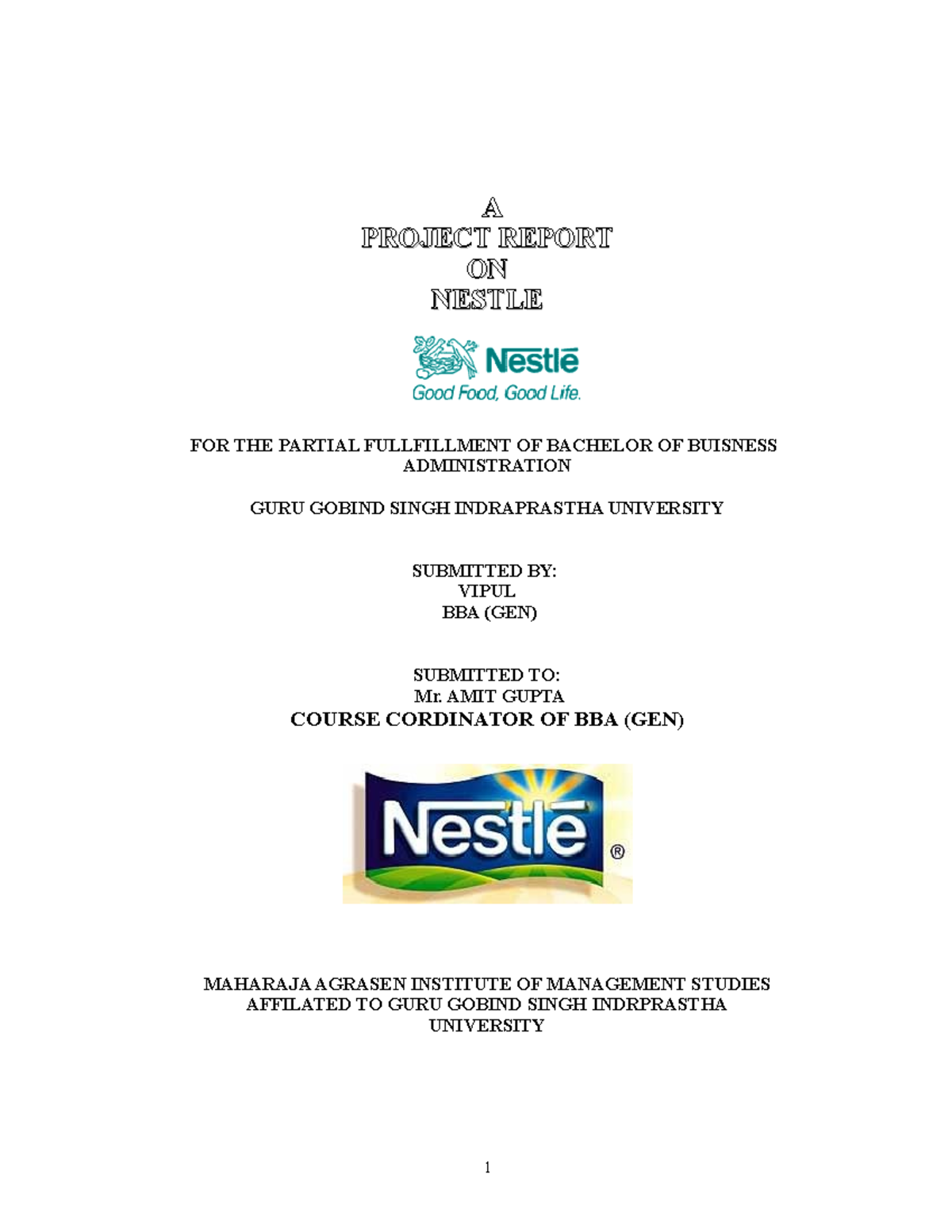 21555830 Project On Nestle - AA PR OJECTPROJECT REPORT REPORT ONON ...