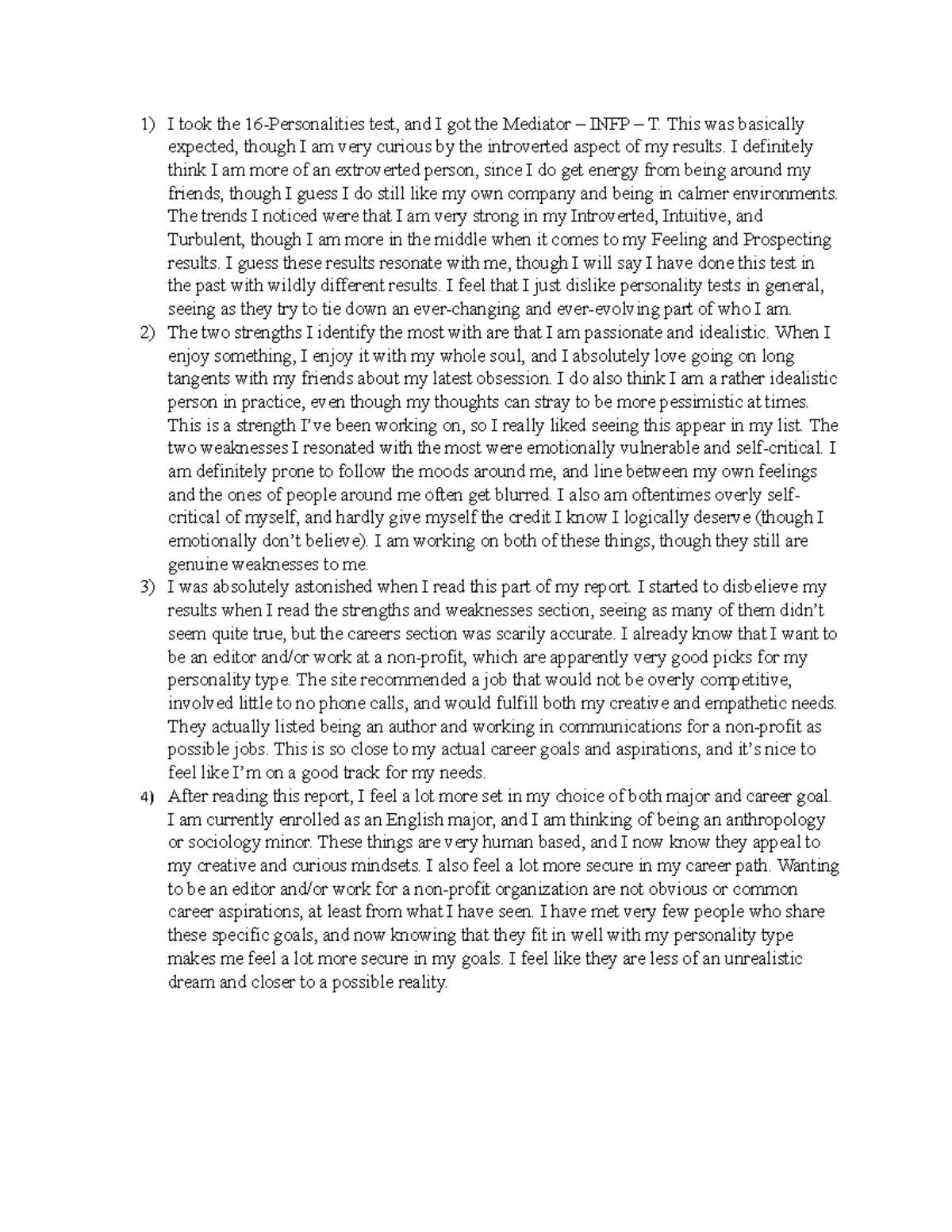 Week 4 Assignment - Personality Tests - I took the 16-Personalities ...