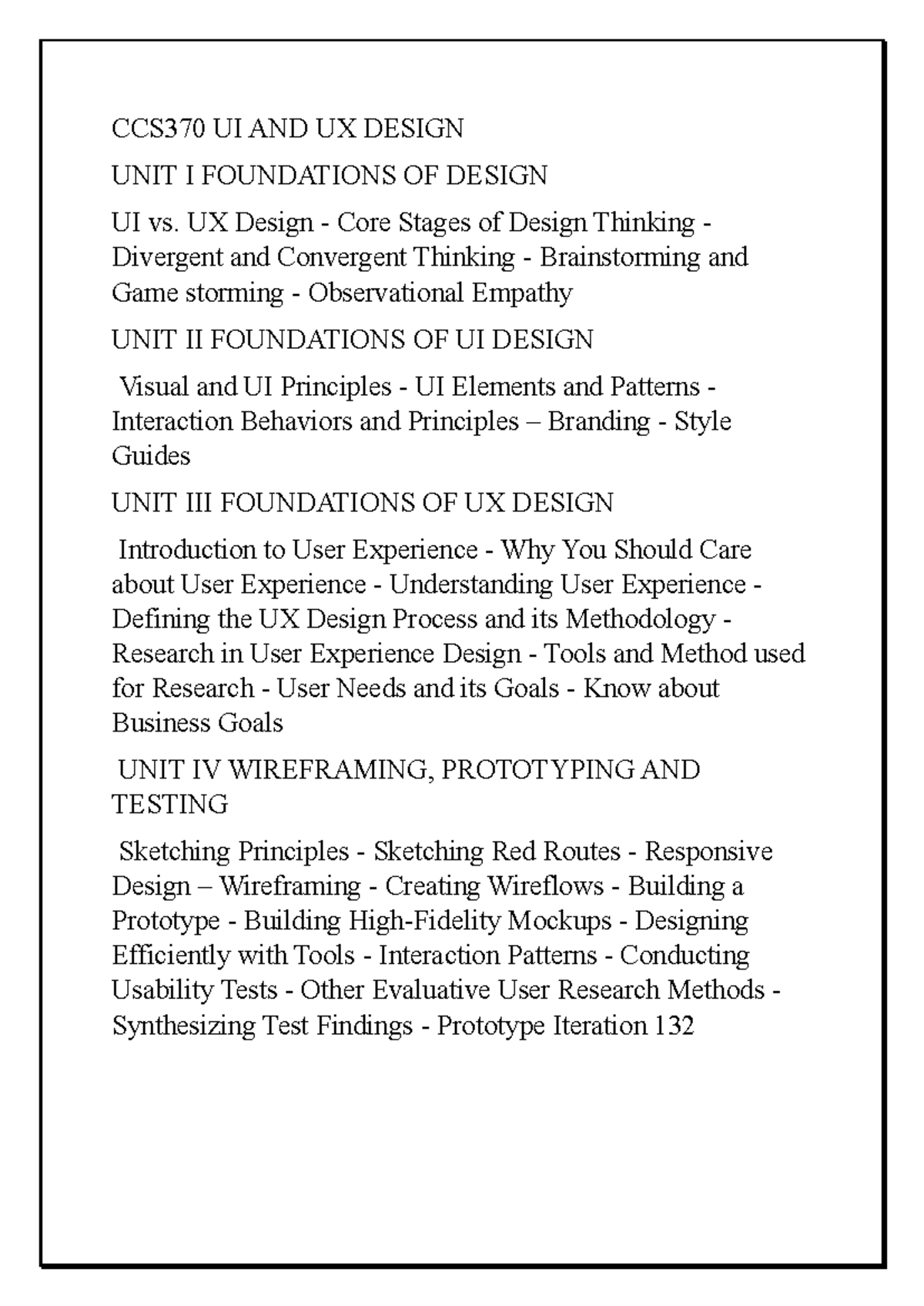 CCS370 UI & UX Design Syllabus Overview and Course Units - Studocu