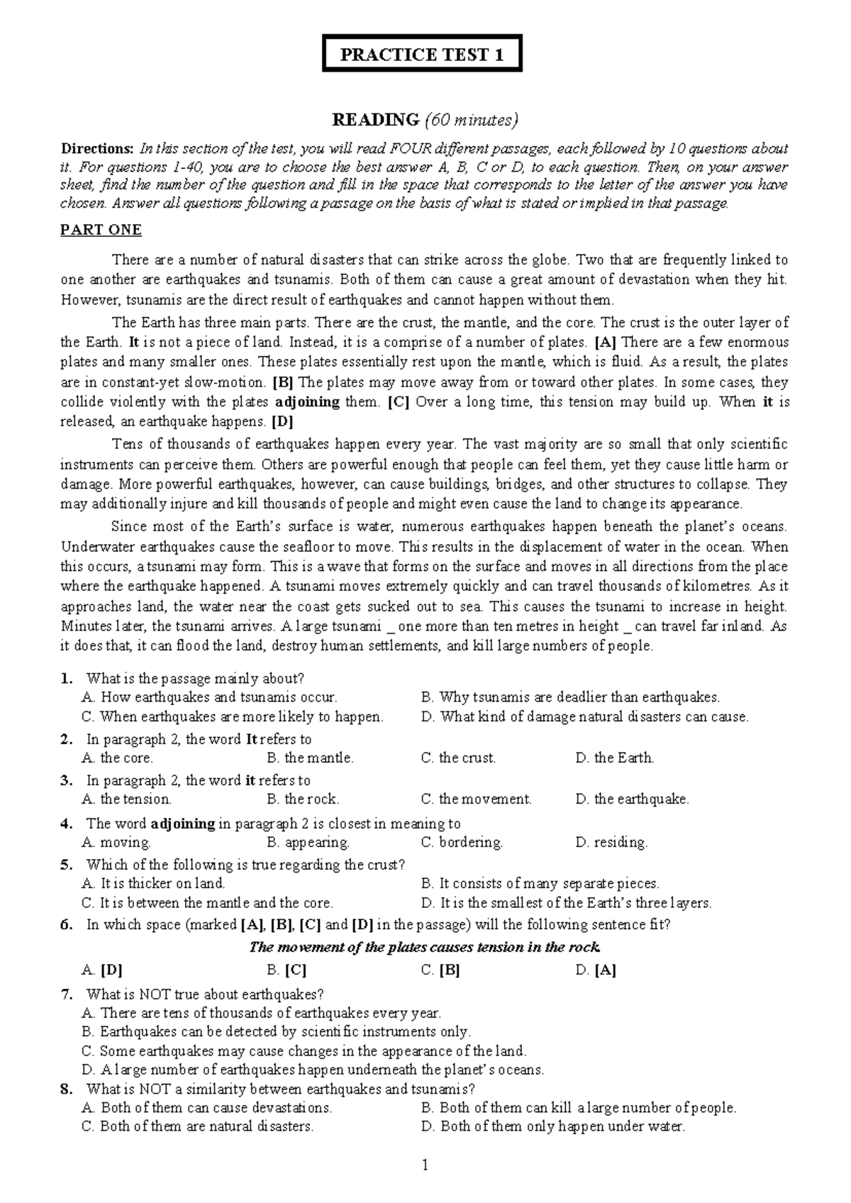 Practice Test 1 - Reading Comprehension for VSTEP Exam - Studocu
