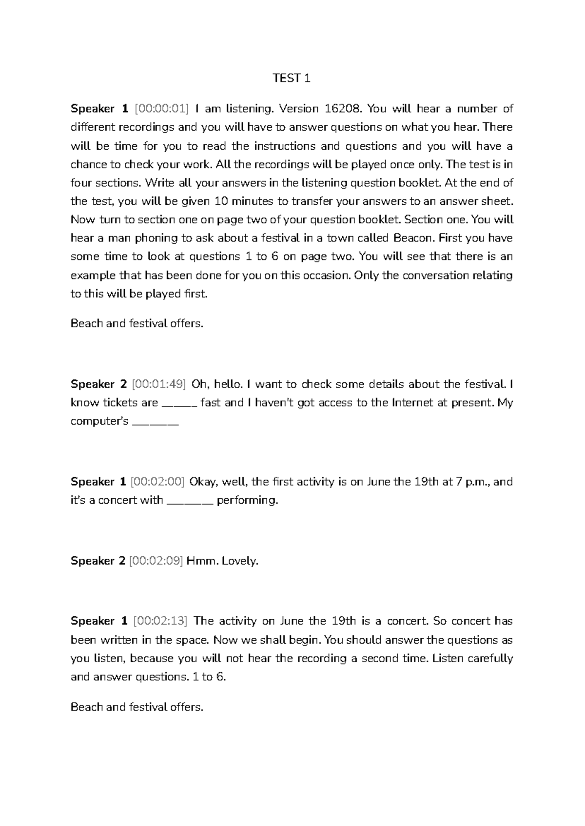Listening Tapescript - Test 1-3 (2020) - Studocu