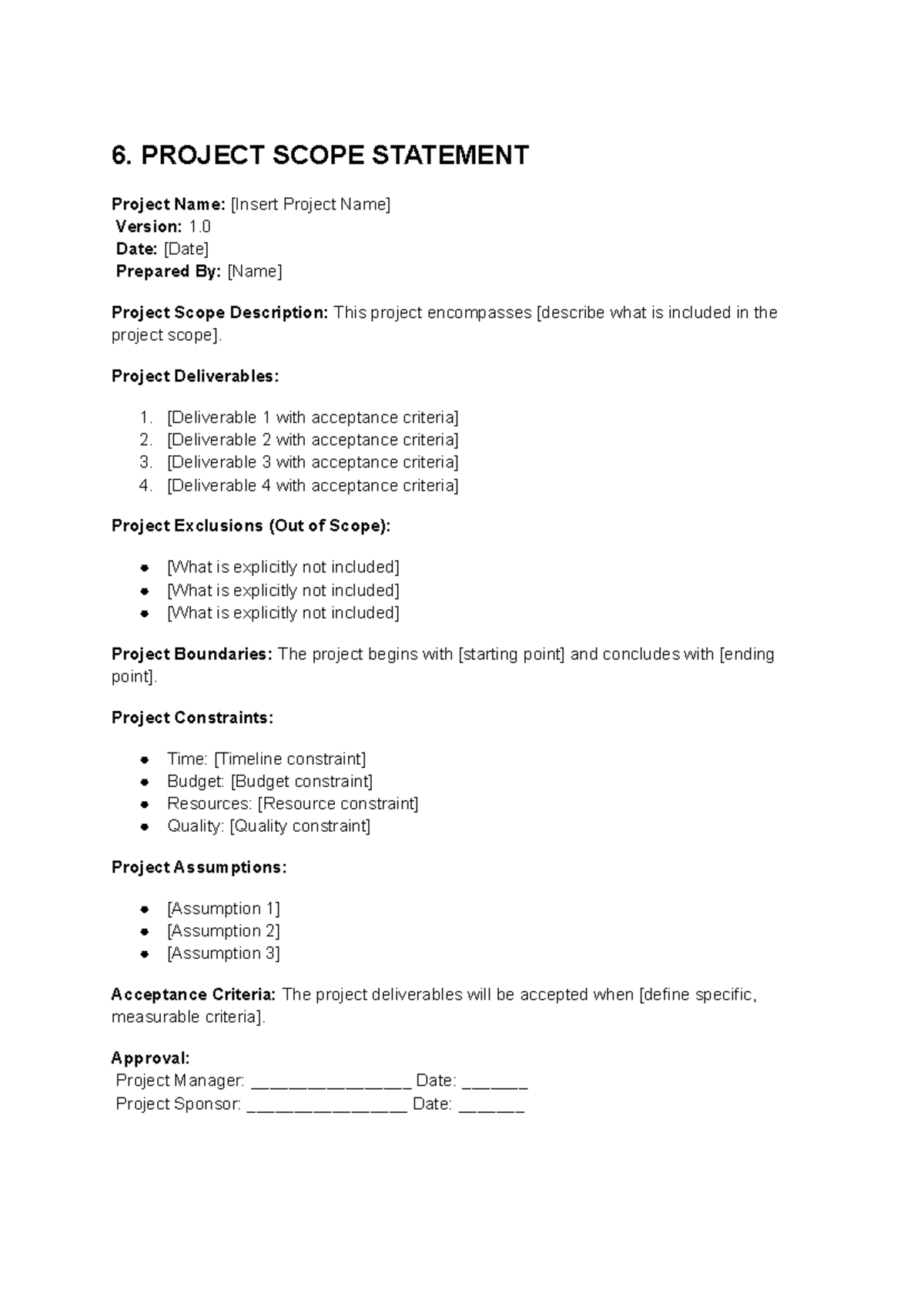 Proj 6 - tut 6 - 6. PROJECT SCOPE STATEMENT Project Name: [Insert ...