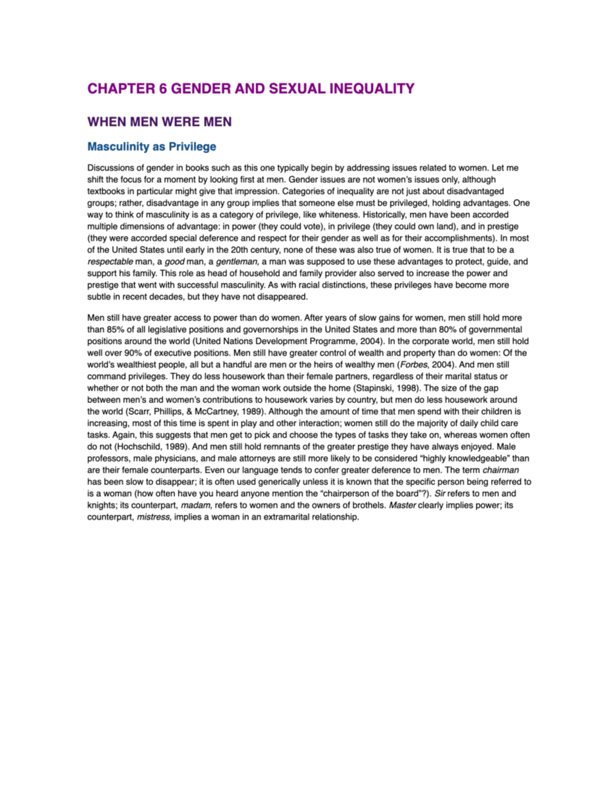CHAPTER 6: GENDER AND SEXUAL INEQUALITY - Masculinity as Privilege ...