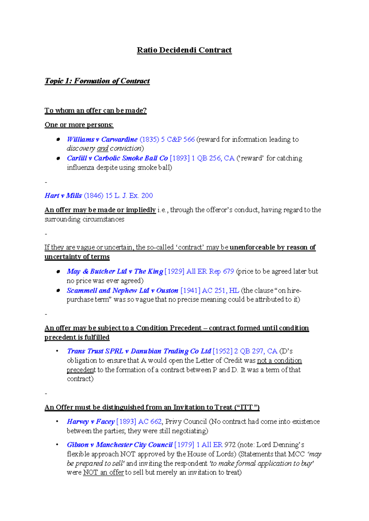 RD Contract T1 - Key Principles of Offer and Acceptance - Studocu