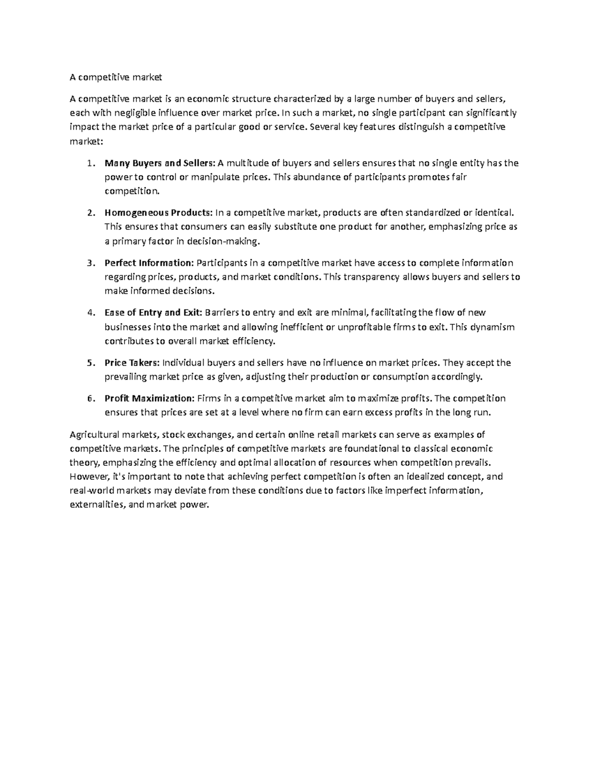 ECN 101: Competitive Market - Lecture Notes on Market Structure - Studocu