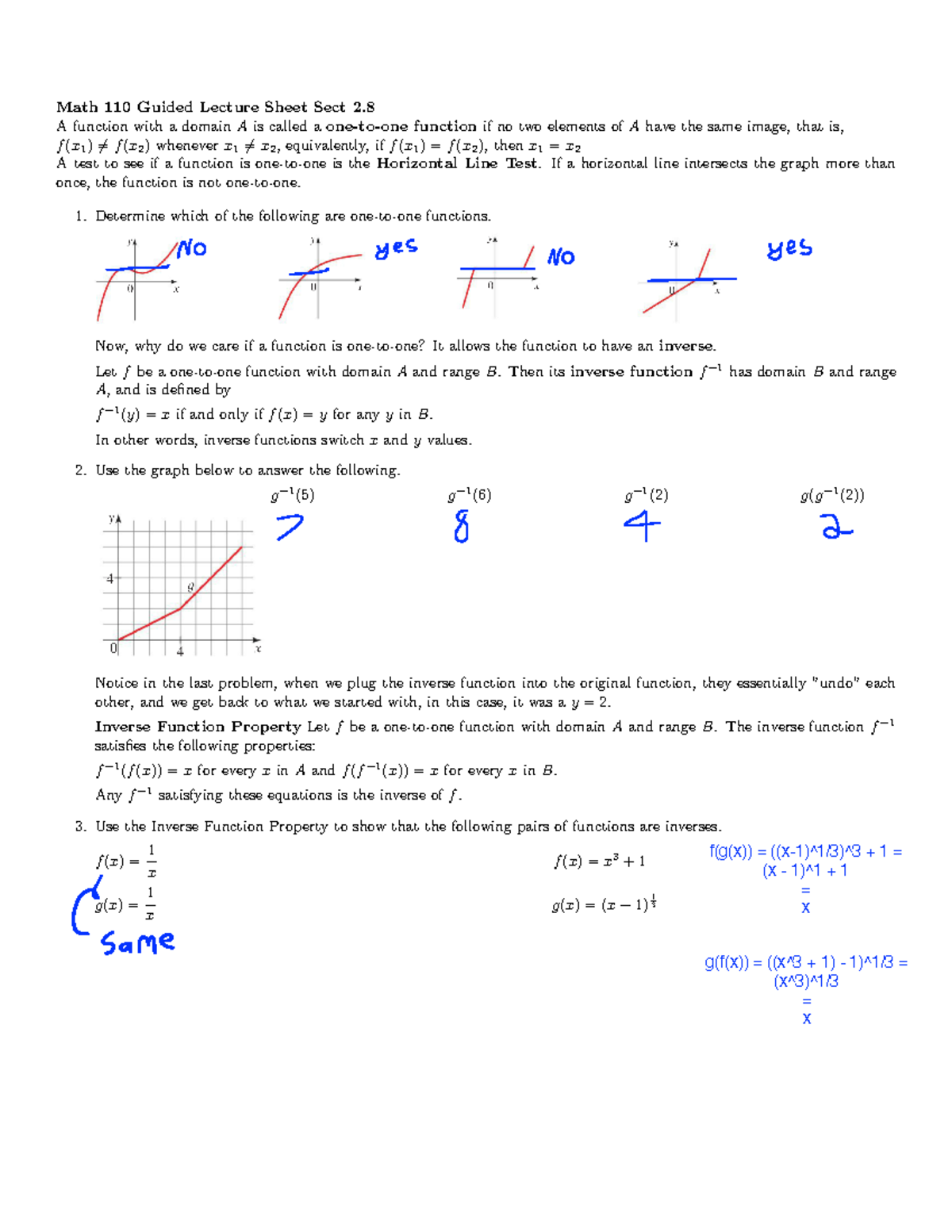 Math 110 (2.8 Guided) - practice - Math 110 Guided Lecture Sheet Sect 2 ...
