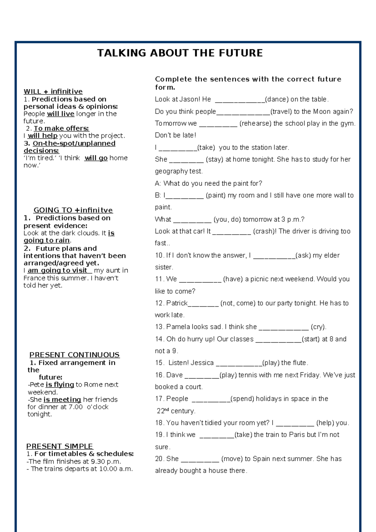 # Future Tense Practice Exercises for English A1-Level Learners ...