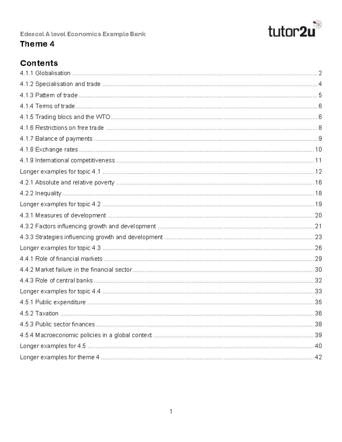 Edexcel A Level Economics Example Bank: Theme 4 Insights and Analysis ...