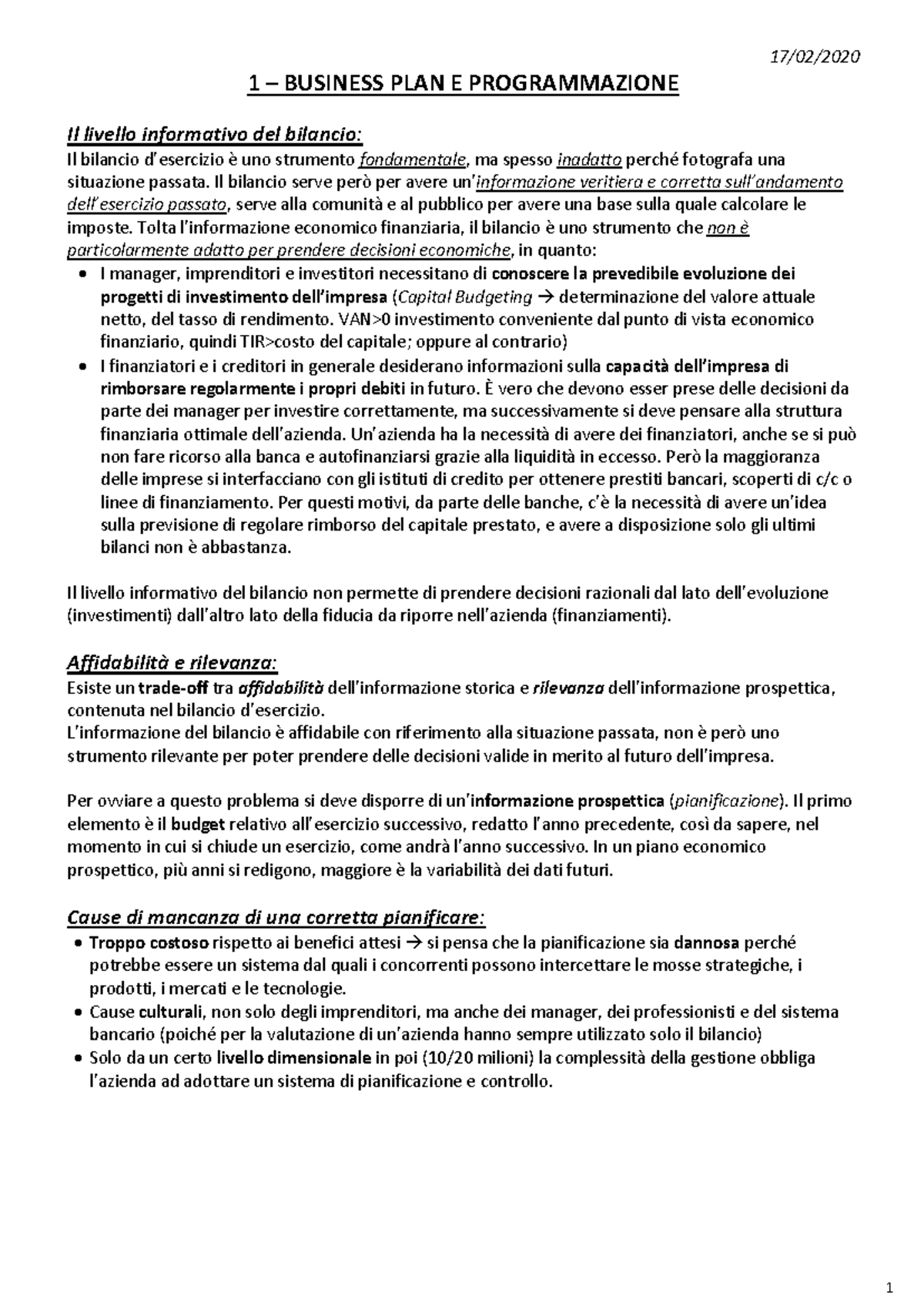 Business Plan e Pianificazione Finanziaria in Finanza Straordinaria ...