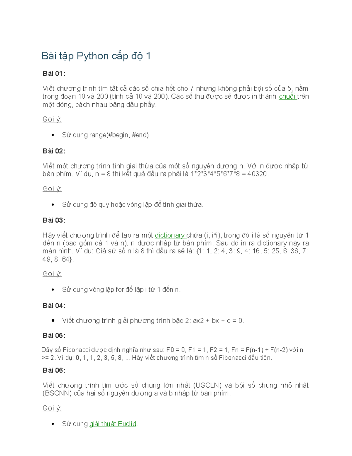 BT python - fjdfhkhj - Bài tập Python cấp độ 1 Bài 01: Viết chương ...