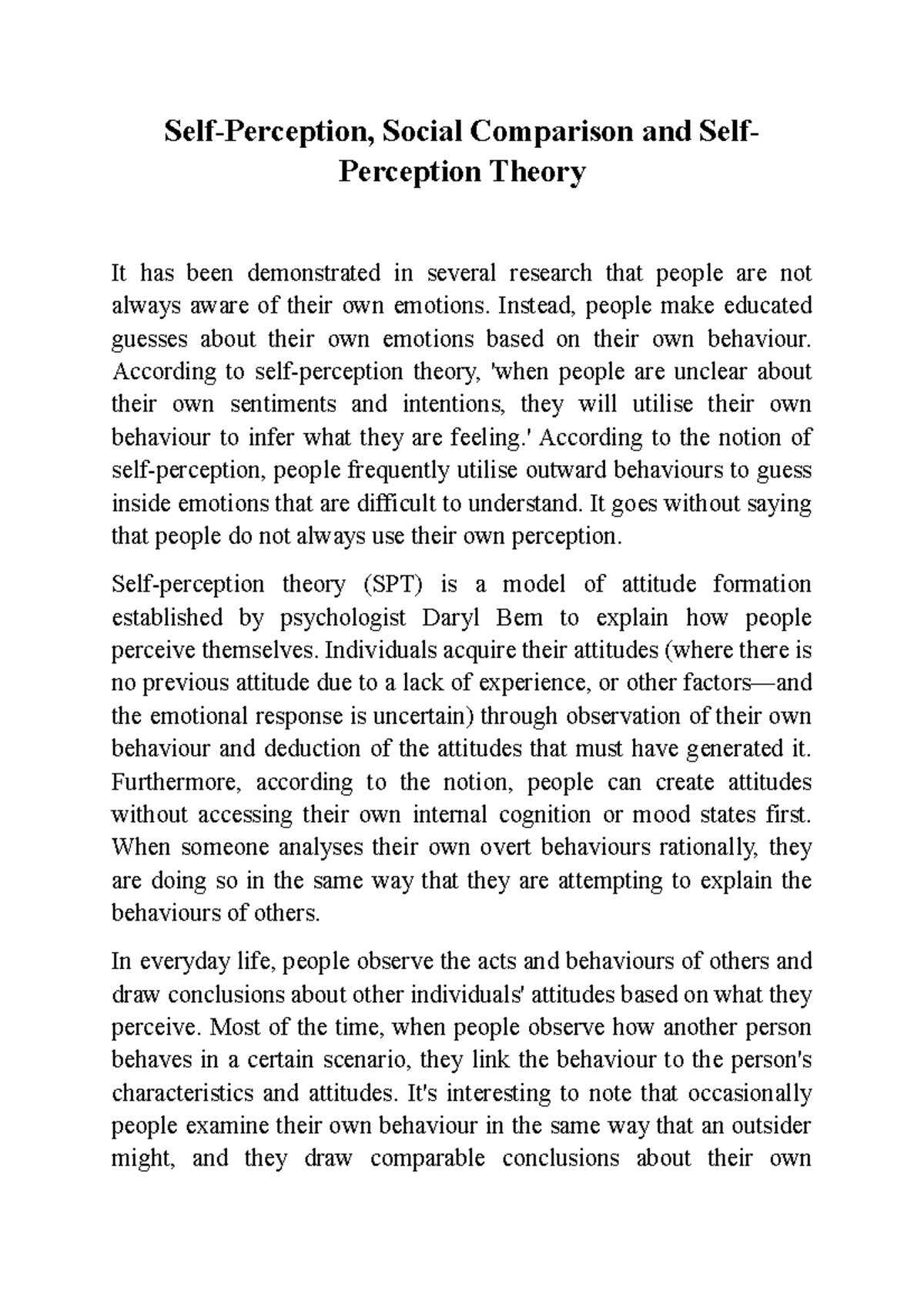 Self-Perception, Social Comparison and Self-Perception Theory - Instead ...