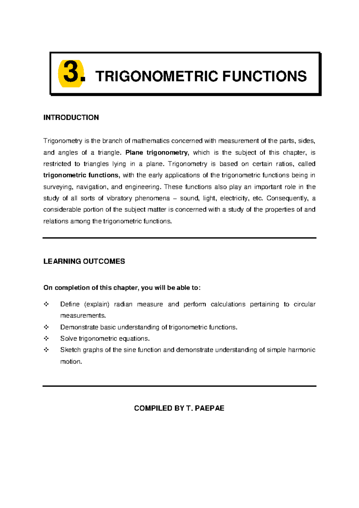 3.1 TRIGONOMETRIC FUNCTIONS: INTRODUCTION & ANALYTIC TRIGONOMETRY - Studocu