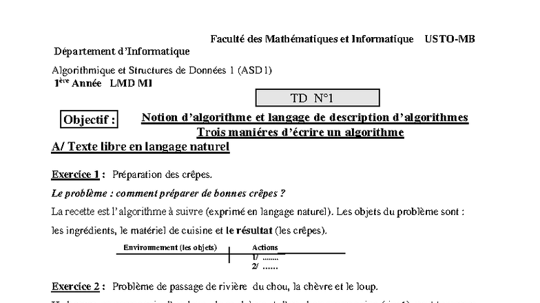 Fiches de TD - Algorithmique et Structures de Données 1 (ASD1) 2024 ...