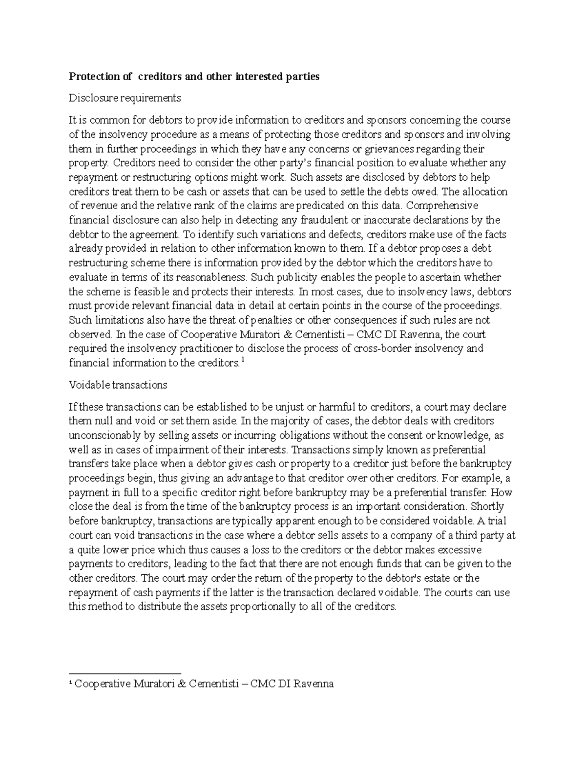 Protection of Creditors: Disclosure Requirements and Legal Remedies ...
