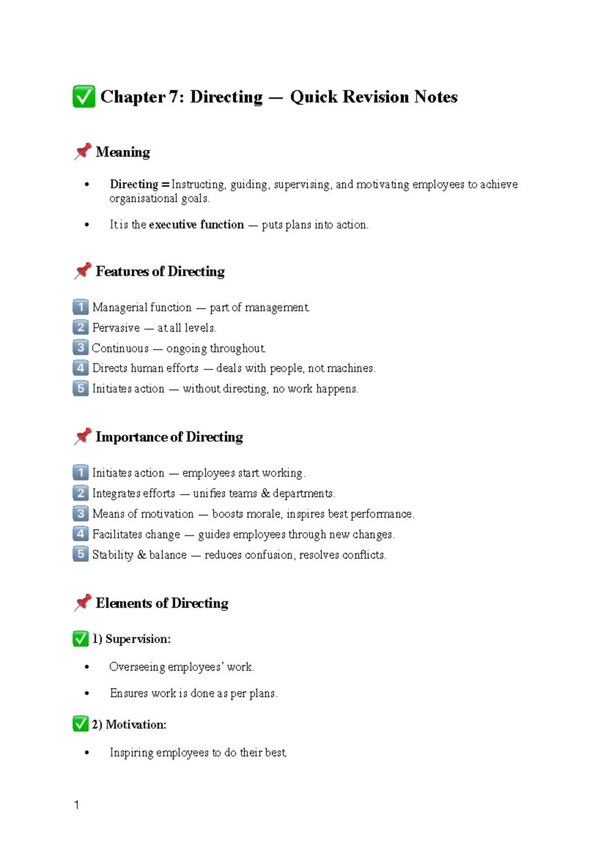 Chapter 7: Directing - Key Concepts and Quick Revision Notes - Studocu
