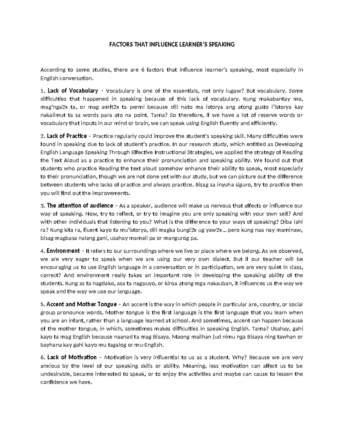 Factors Influencing Learner's Speaking Skills in English Communication ...