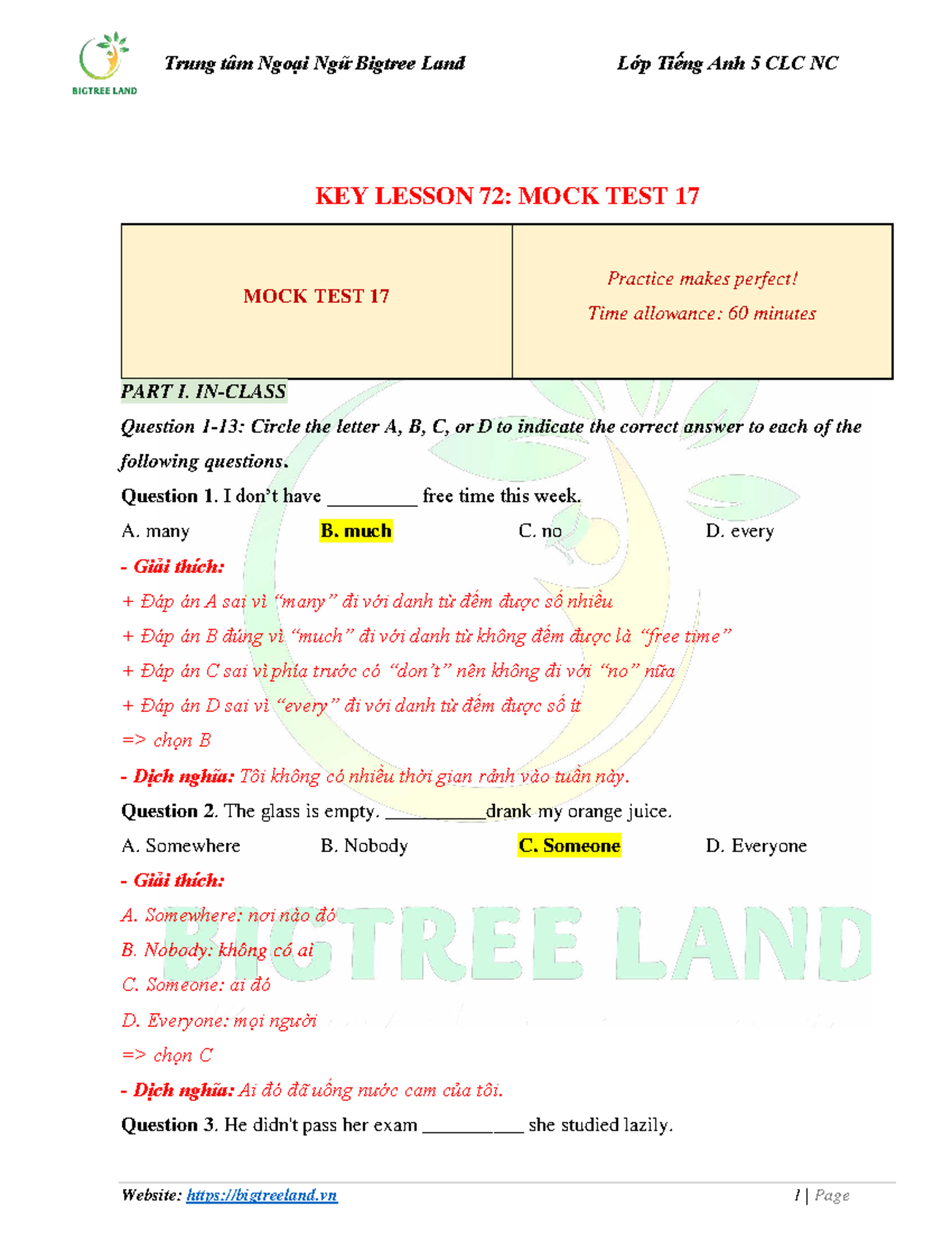 KEY Lesson 73: Mock Test 17 Review and Analysis - Studocu