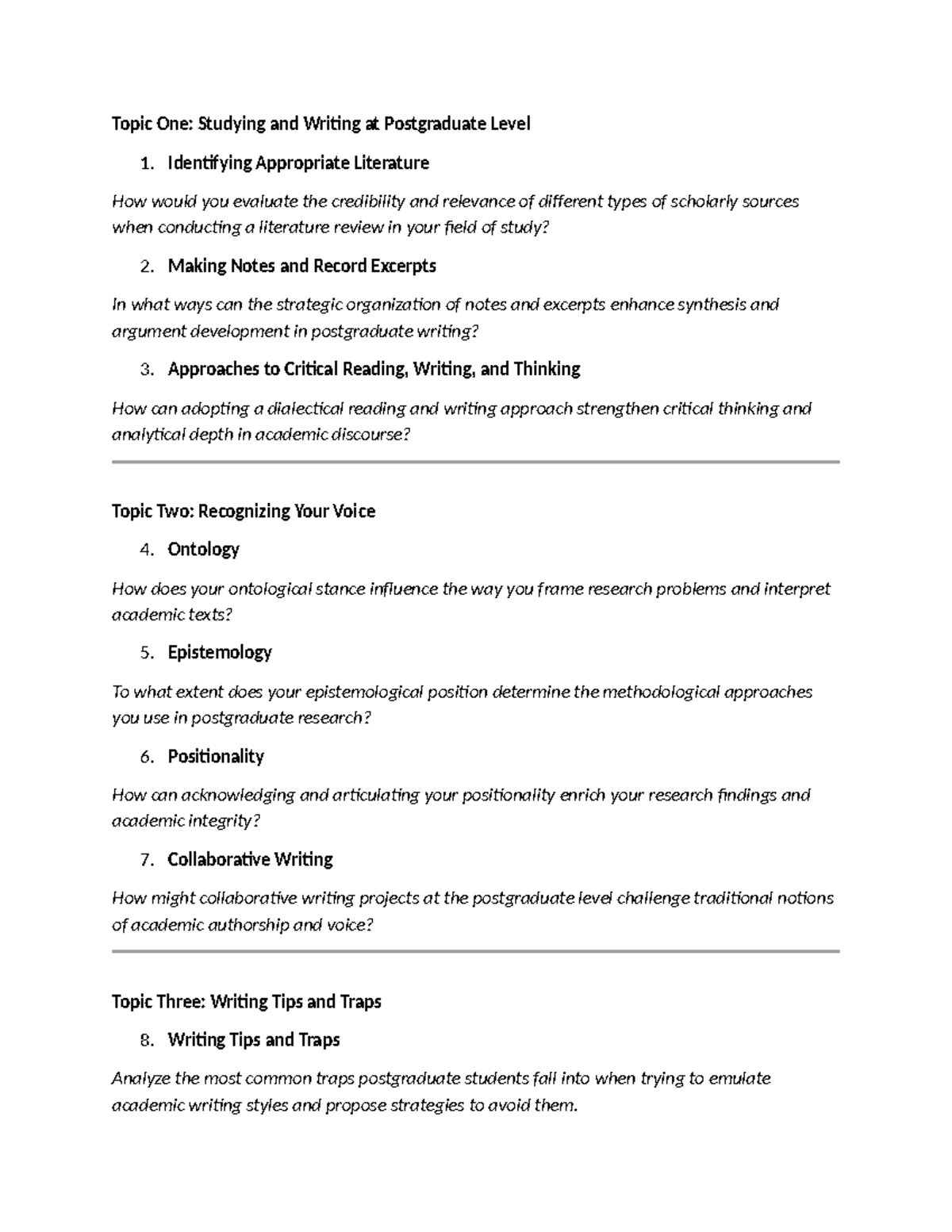 Revision Questions for Postgraduate Writing (PG 101) - Studocu