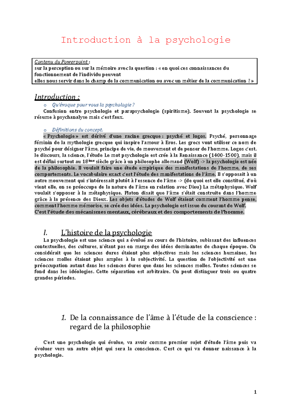 Introduction à la psychologie : Fondements et Évolution de la Science ...