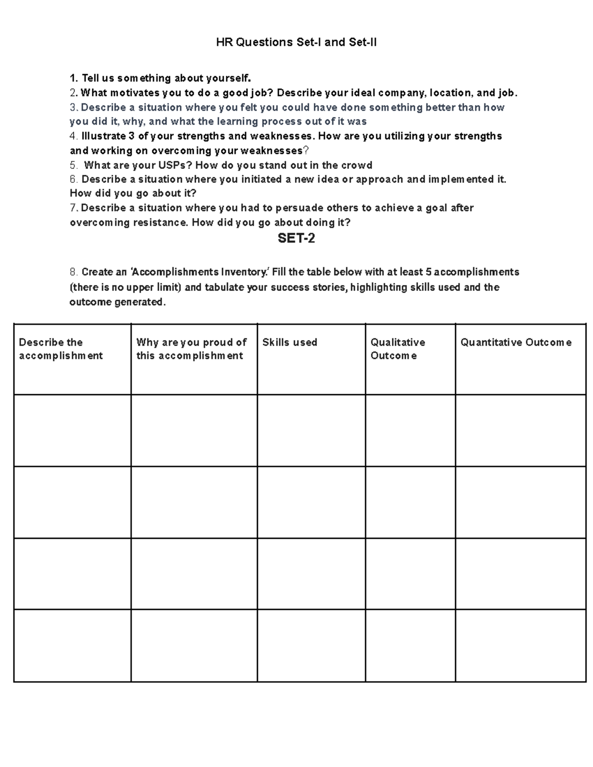 PGP 458 HR Answers - HR questions practice - HR Questions Set-I and Set ...