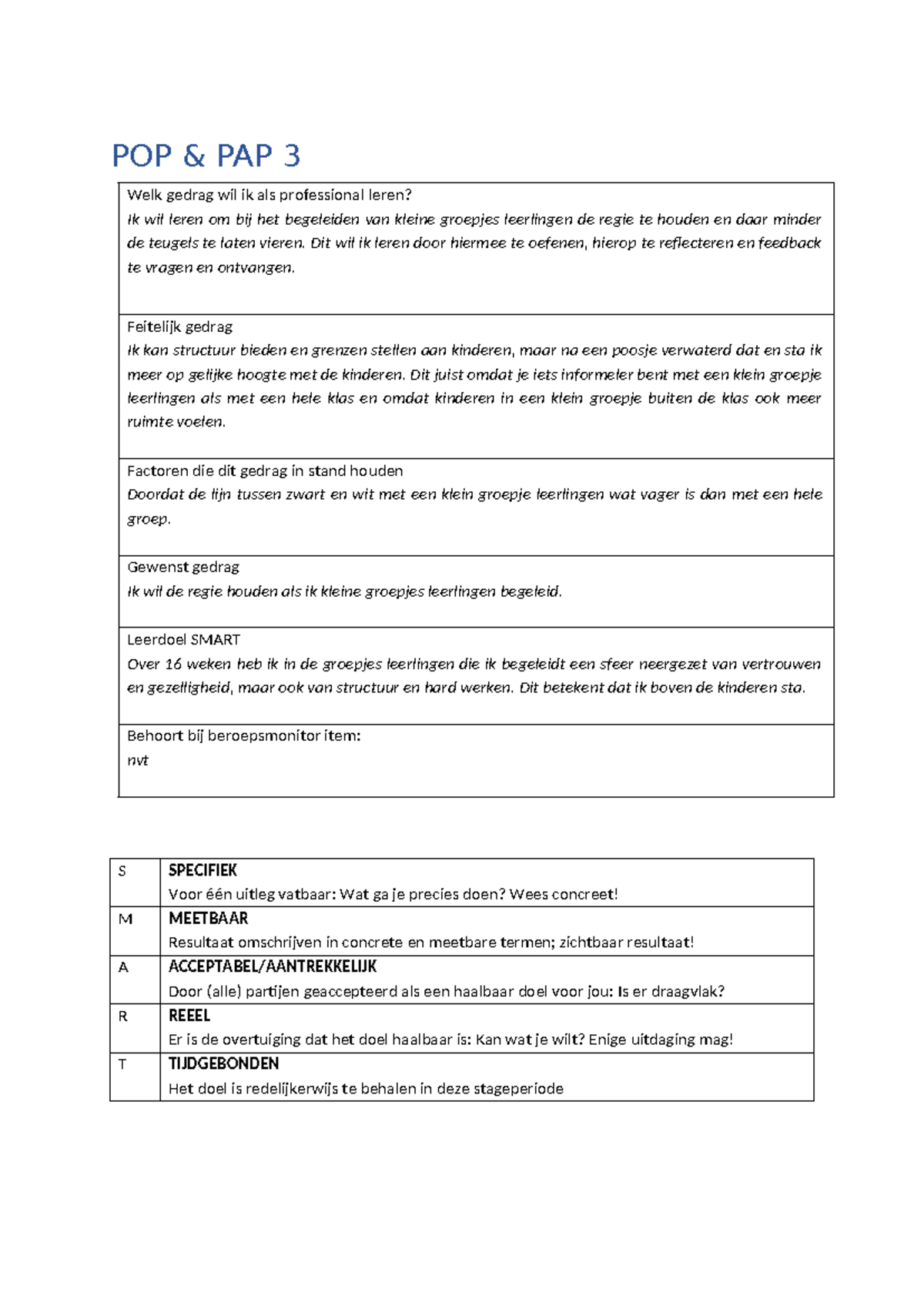 POP - Persoonlijk Activiteiten Plan (PAP) voor Professionele ...