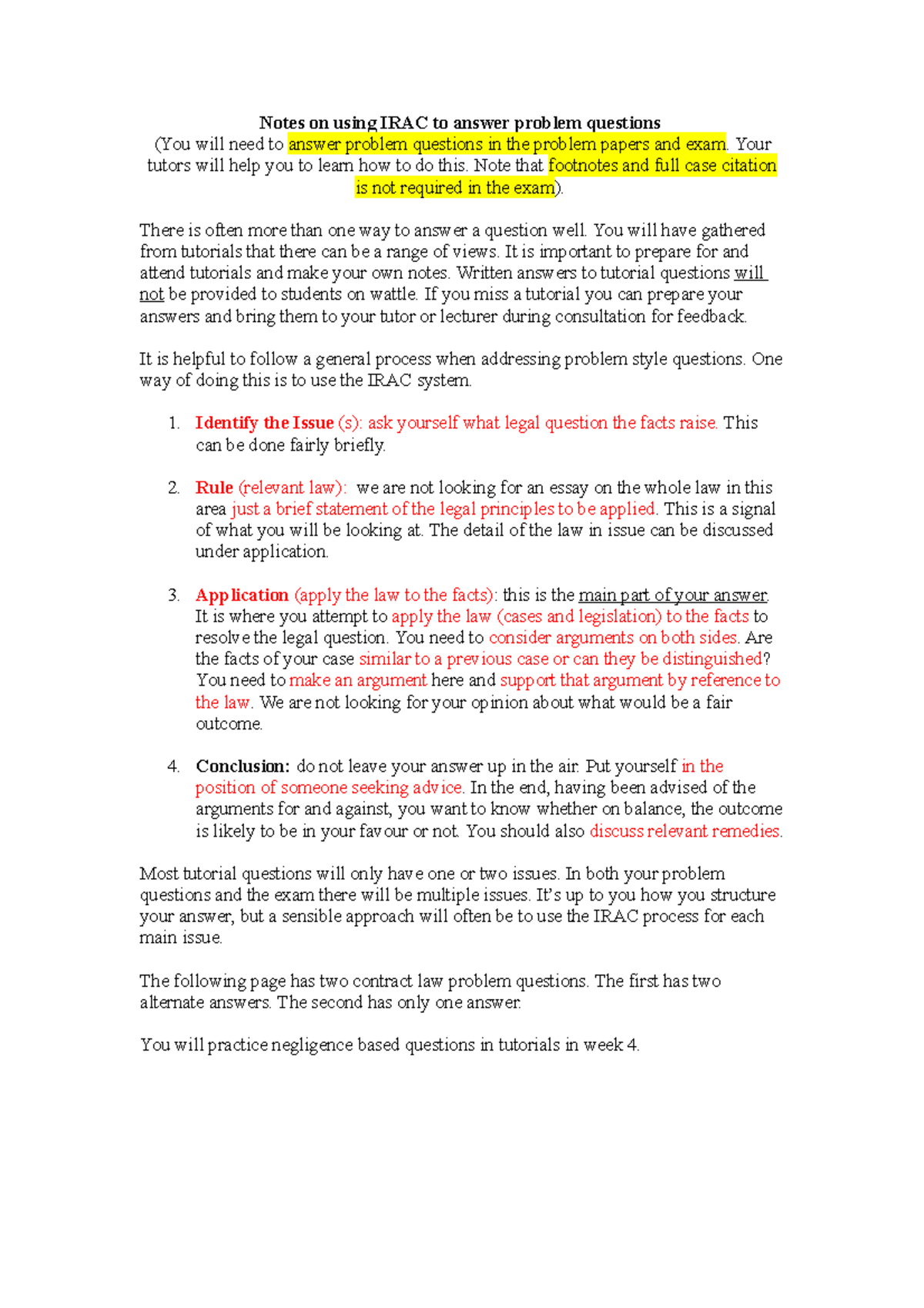 Notes on using IRAC to answer problem questions - Your tutors will help ...