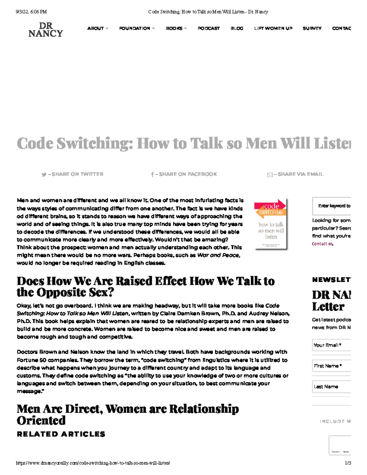 Code Switching How to Talk so Men Will Listen - Dr. Nancy - Nancy - Studocu