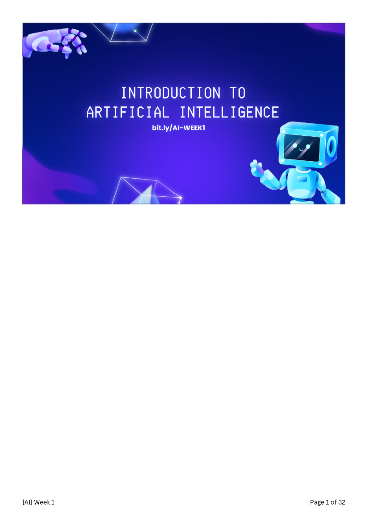 [AI] Week 1 - Introduction to Artificial Intelligence Overview - Studocu