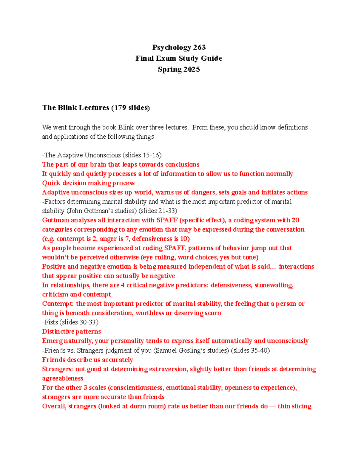 Psychology 263 Final Exam Study Guide: Key Concepts and Theories ...