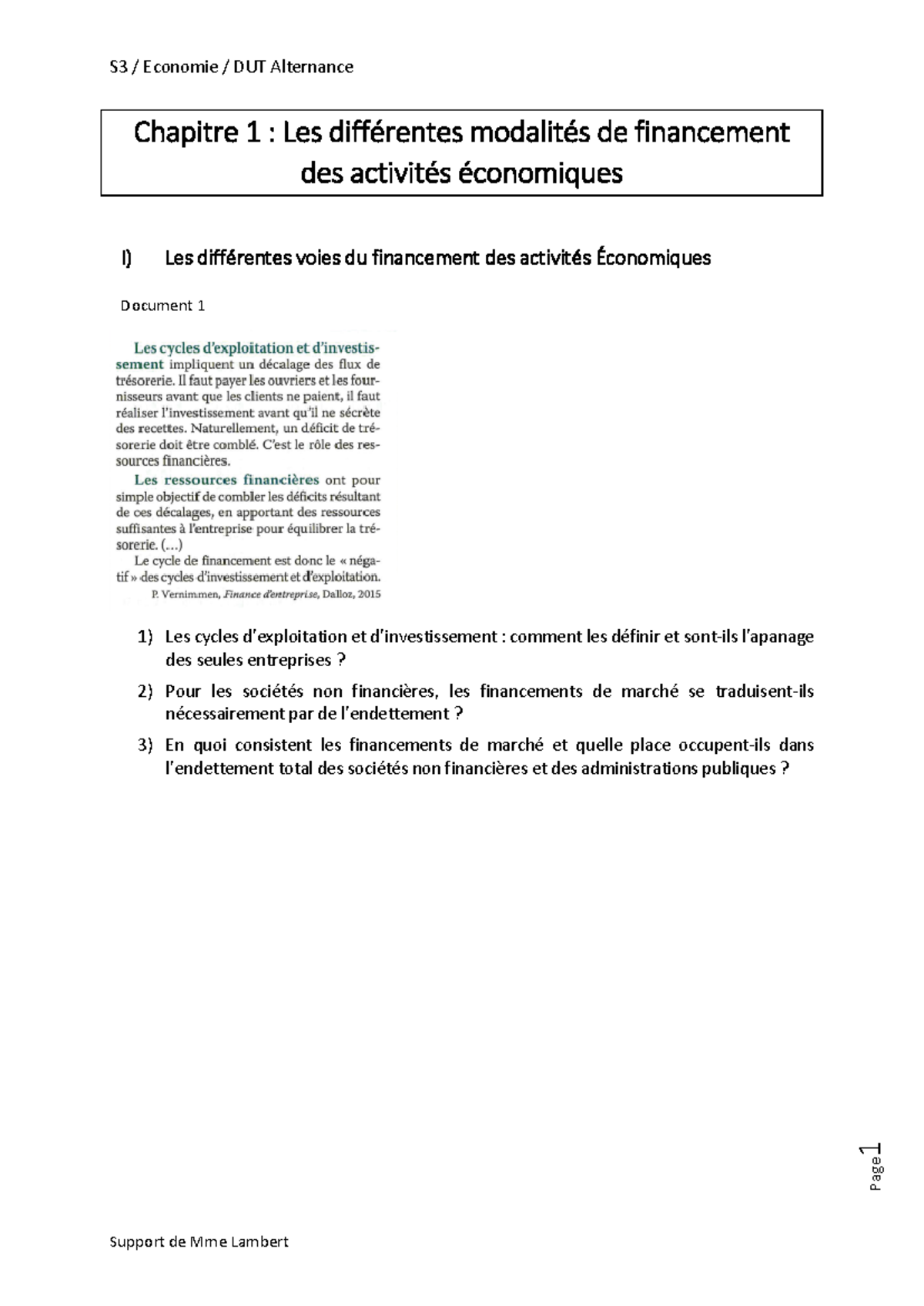 Chapitre 1 - Les différentes modalités de financement - S3 / Economie ...