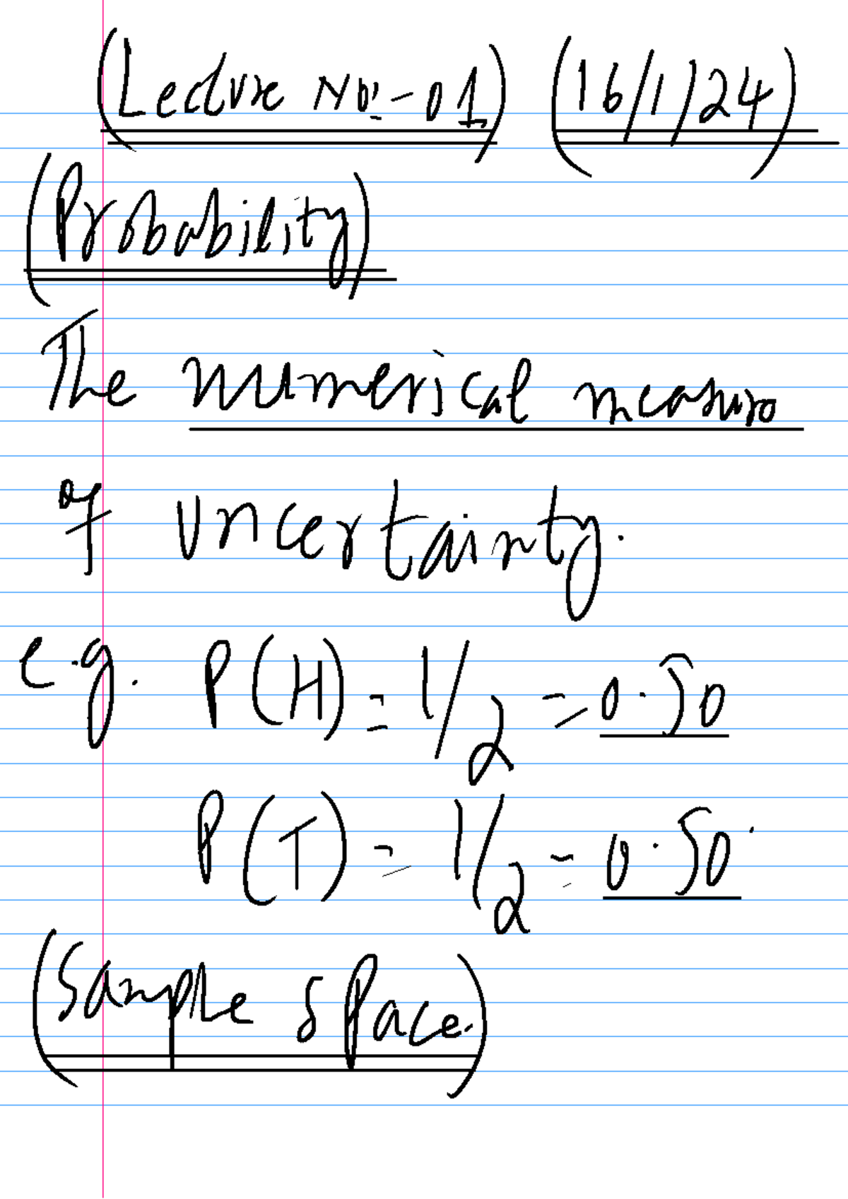 Lecture 01 - Probability Concepts and Sample Spaces Notes - Studocu