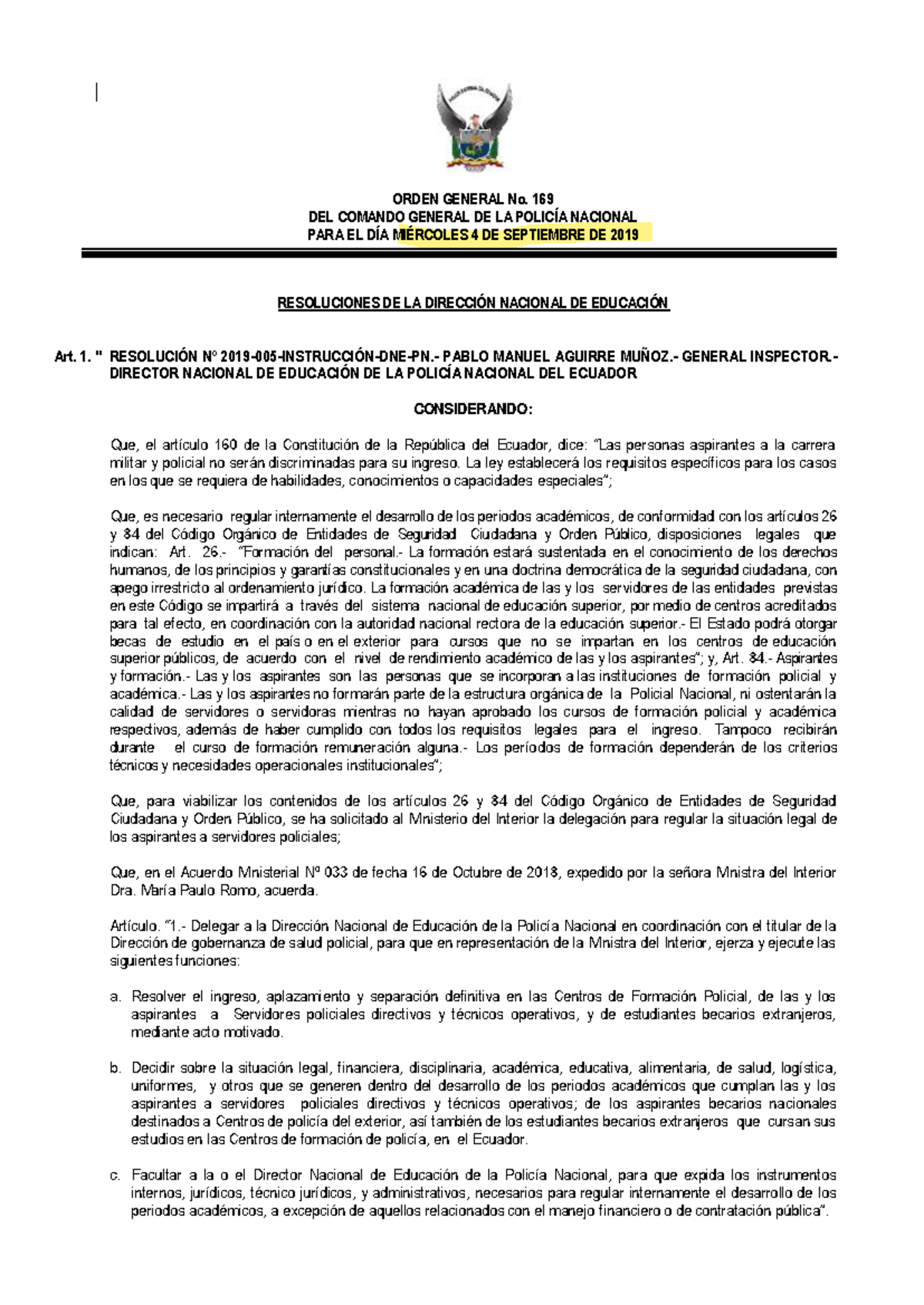 Reglamento de Instrucción Formal Policial - ORDEN GRAL. 169 - Document Preview